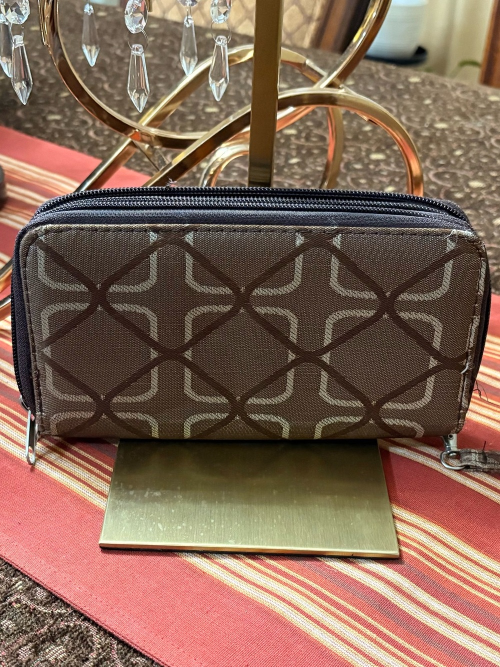 Brown Patterned Zip-Around Women's Wallet